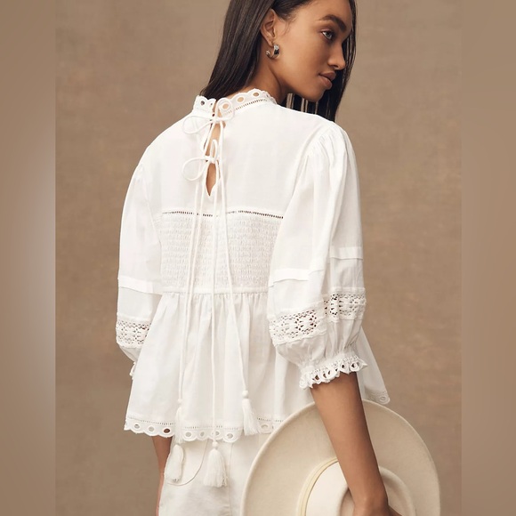 Anthropologie forever that girl Let Me Be Cutwork-Yoke Babydoll Blouse - Picture 4 of 12